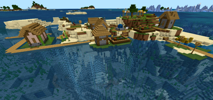 Spawn Near Island Village With Exposed Underwater Stronghold More Minecraft Pe Seed
